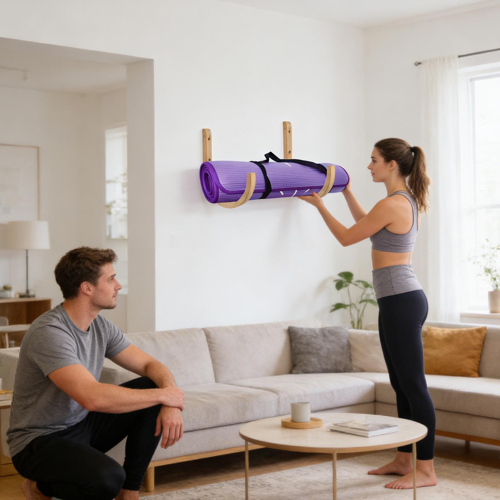 Home Gym Folding Rack - Yoga Mat Organizatör 2 Parça Ahşap