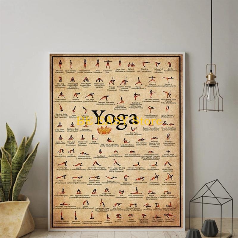 Home Gym Yoga Room - E28F Retro Vintage Yoga Sanat Baskılar